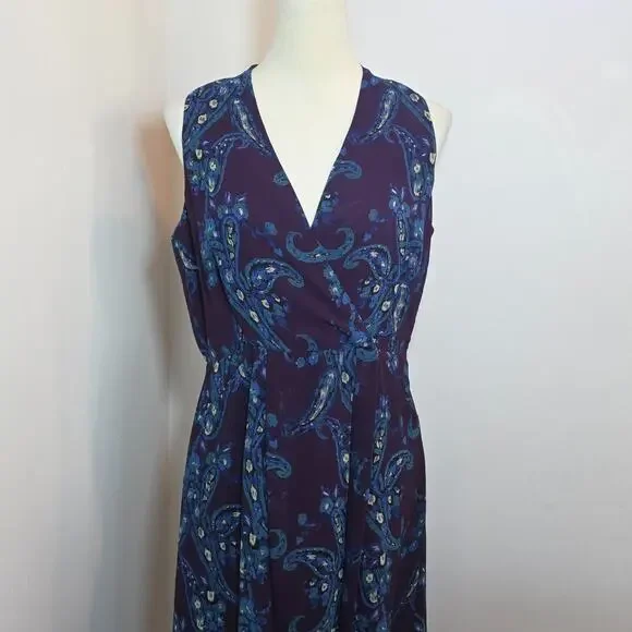 Cabi TREASURE Women 8 Purple Paisley Sleeveless Midi Dress - Picture 3 of 11